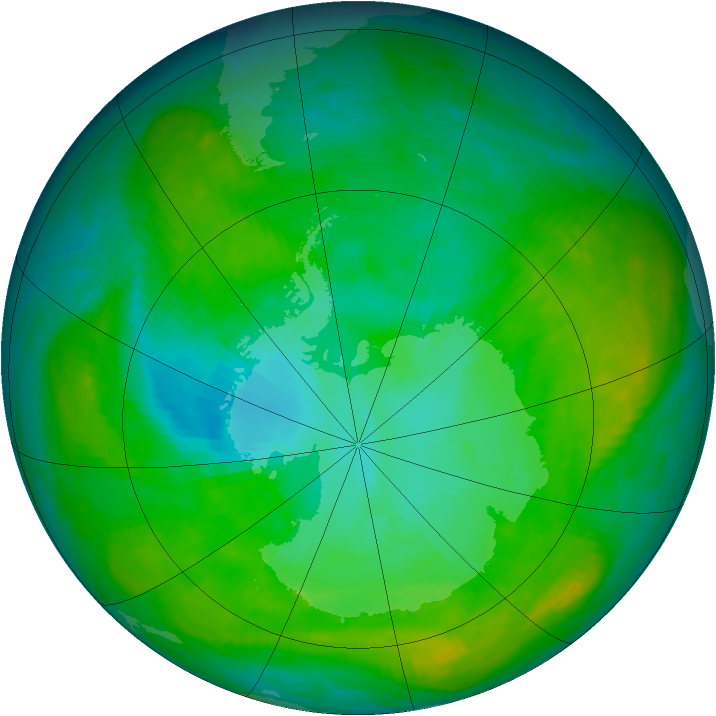 Antarctic ozone map for 15 January 1982